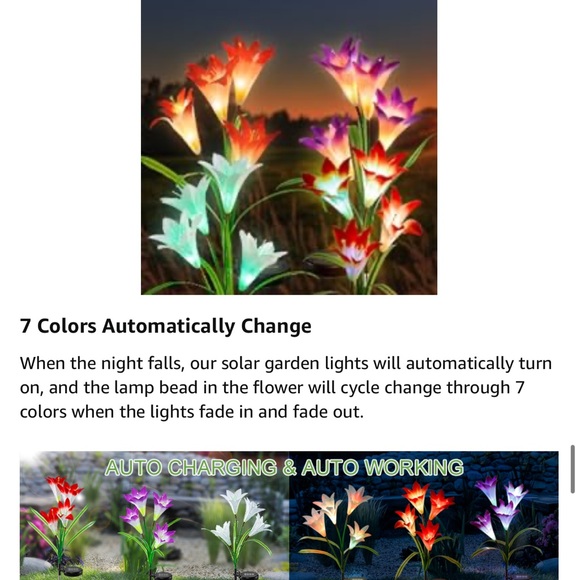 Qunlight Outdoor Solar 2-pack Purple & White Lilies Stake Flowers Waterproof - Picture 7 of 16